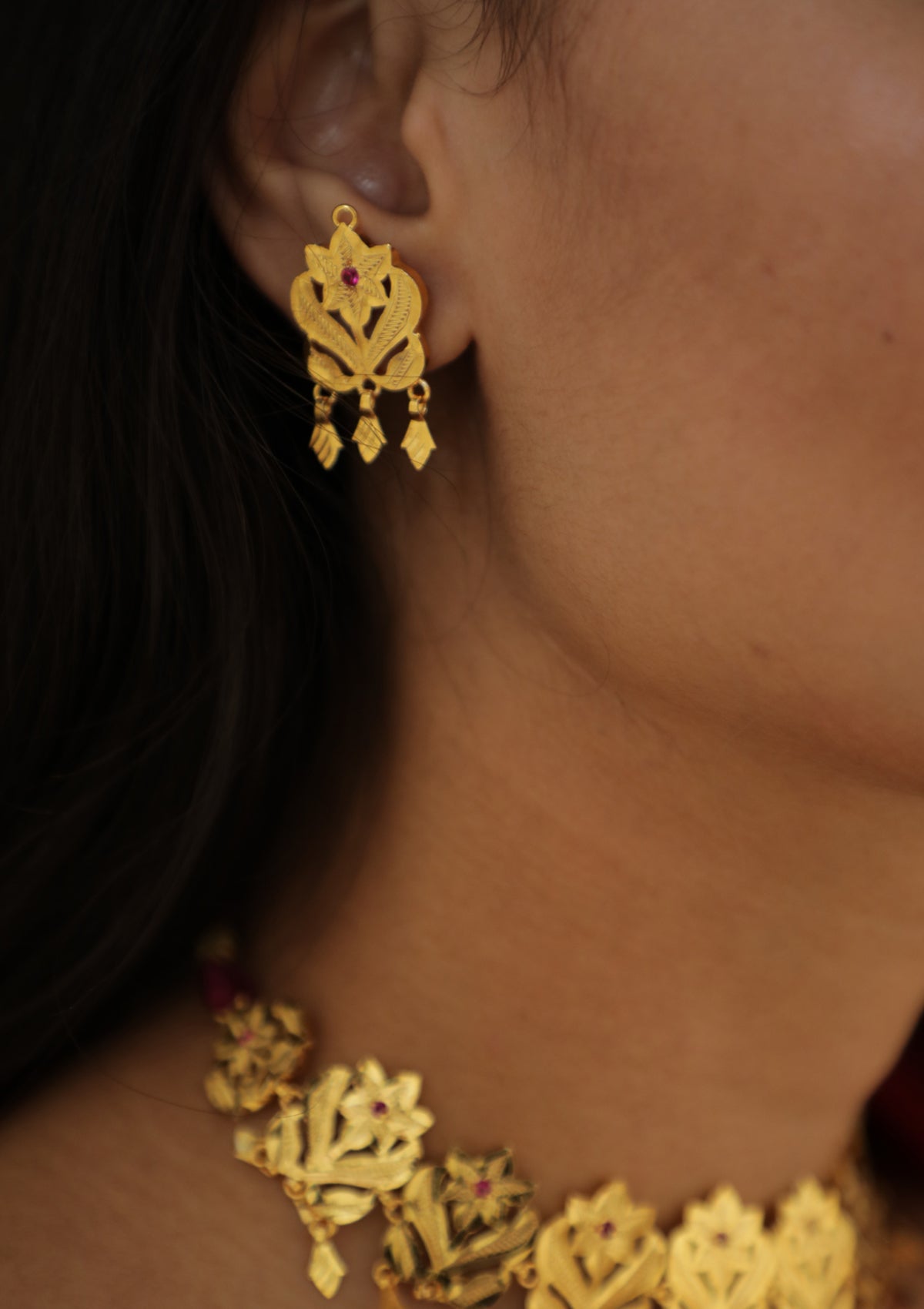 Kaliha Handmade Gold Tone Silver Earrings