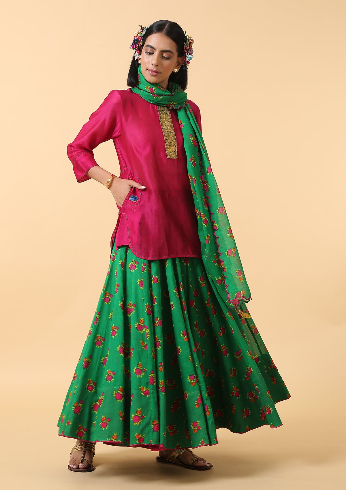 Kanji Green Cotton Dupatta