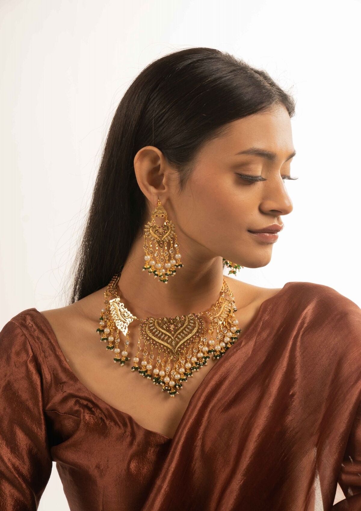 Karnika Gold Tone Silver Necklace & Earrings Set