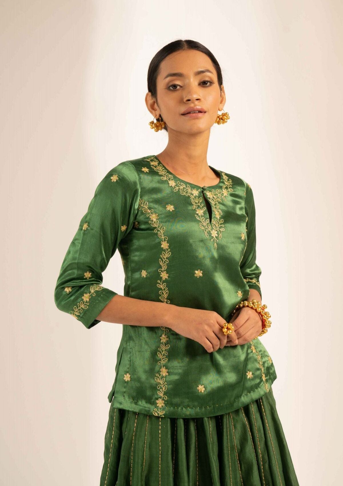 Kumari Green Chanderi Skirt Blouse & Dupatta Set