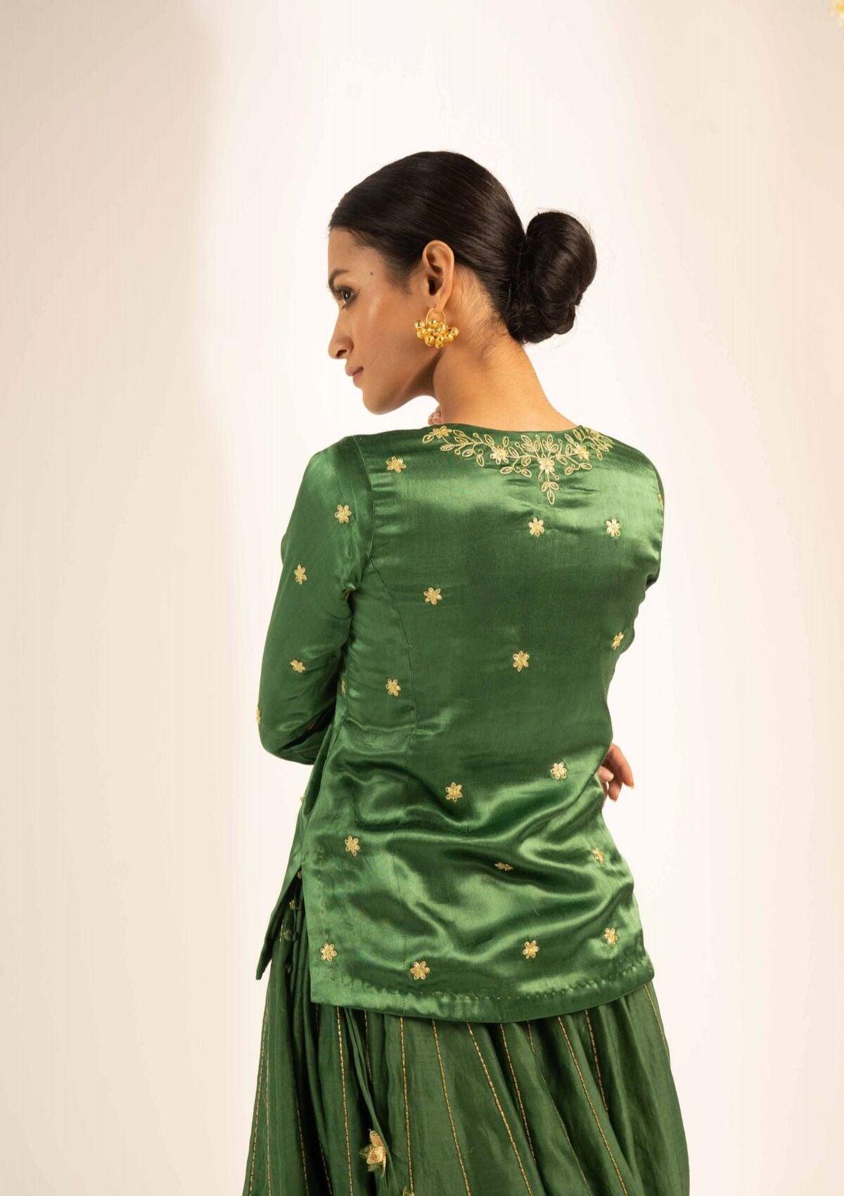 Kumari Green Chanderi Skirt Blouse & Dupatta Set