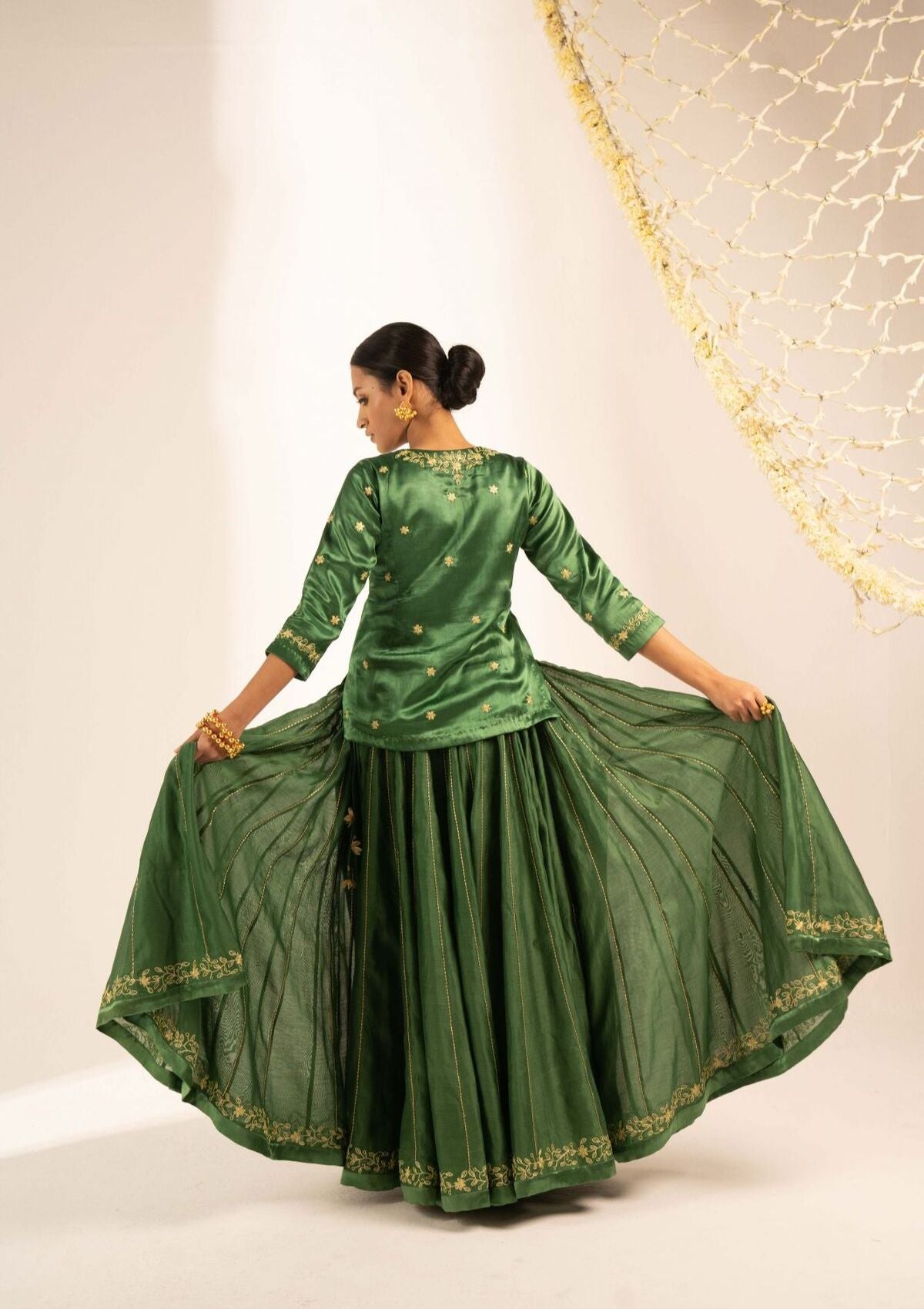 Kumari Green Chanderi Skirt Blouse & Dupatta Set