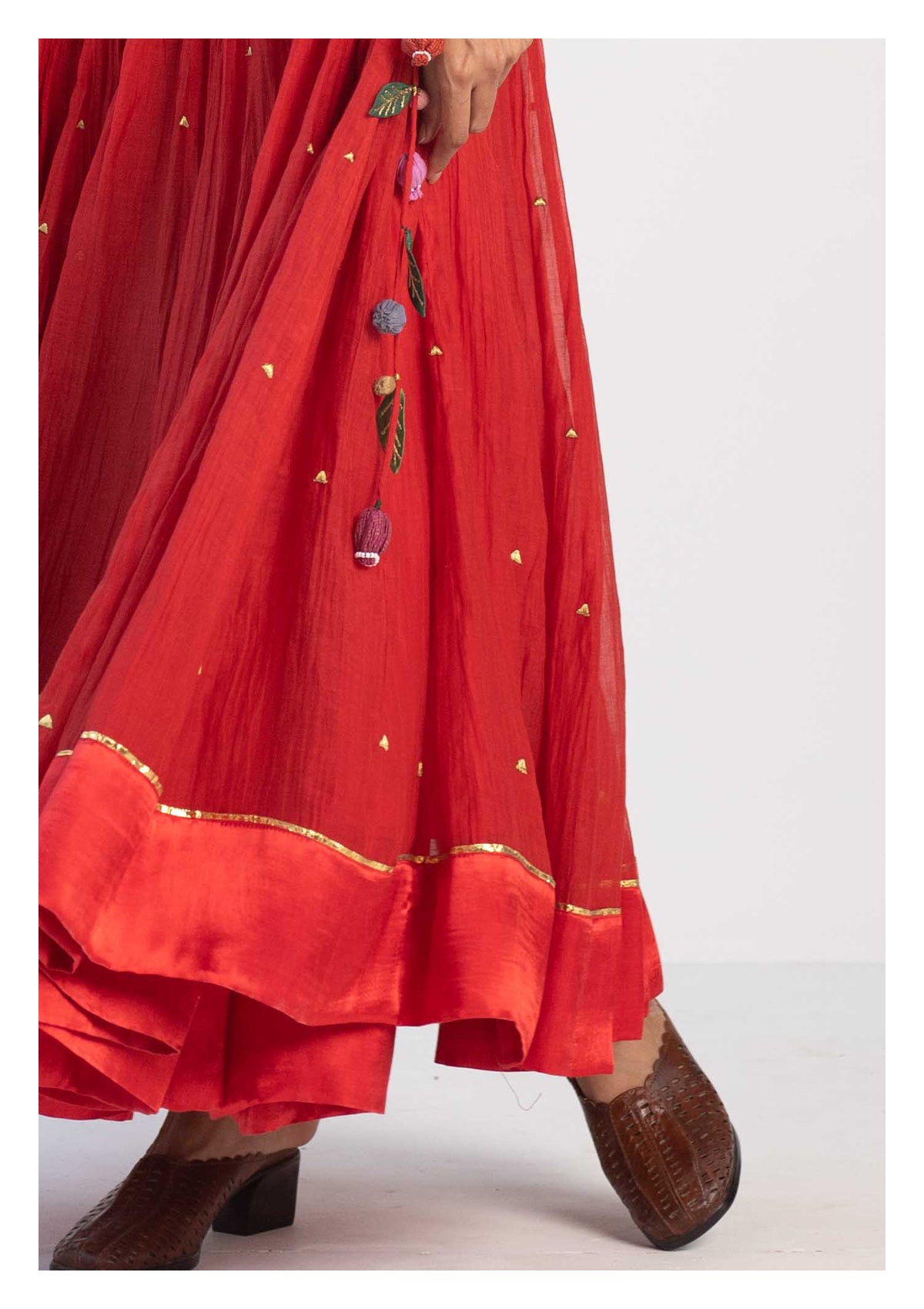 Kurma Red Chanderi Skirt