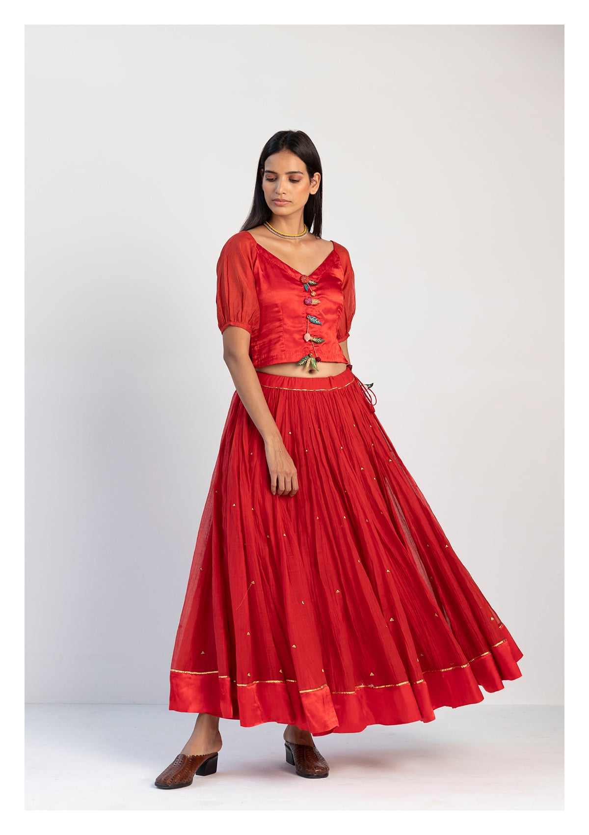 Kurma Red Chanderi Skirt