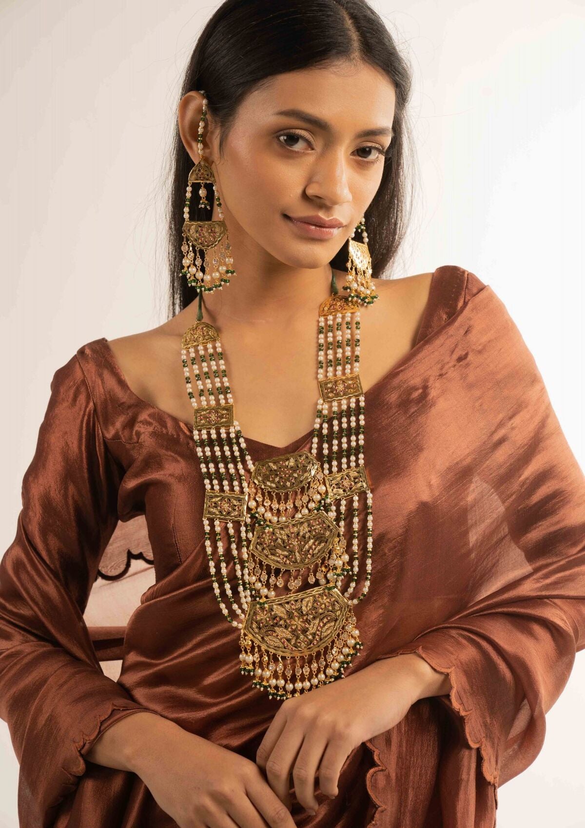 Lambanam Gold Tone Silver Necklace & Earrings Set