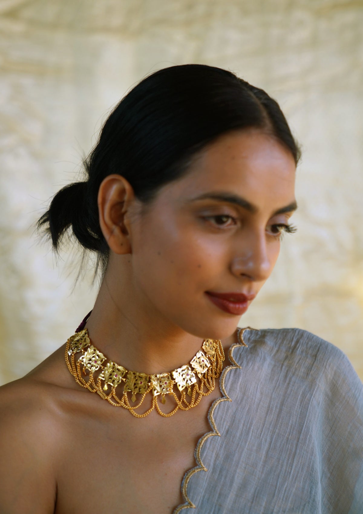 Madhumalti Handmade Gold Tone Silver Necklace