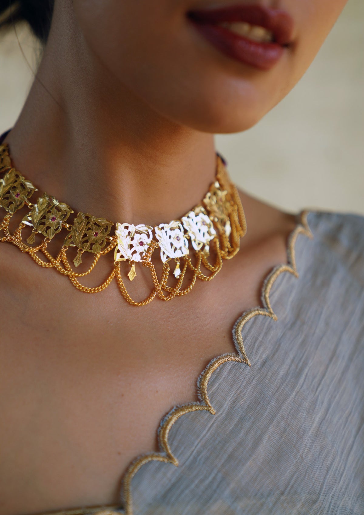 Madhumalti Handmade Gold Tone Silver Necklace