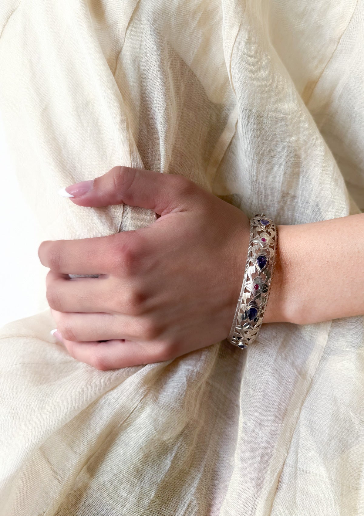 Oviya Gold Tone Silver Bangle- Size 2.5 Inches