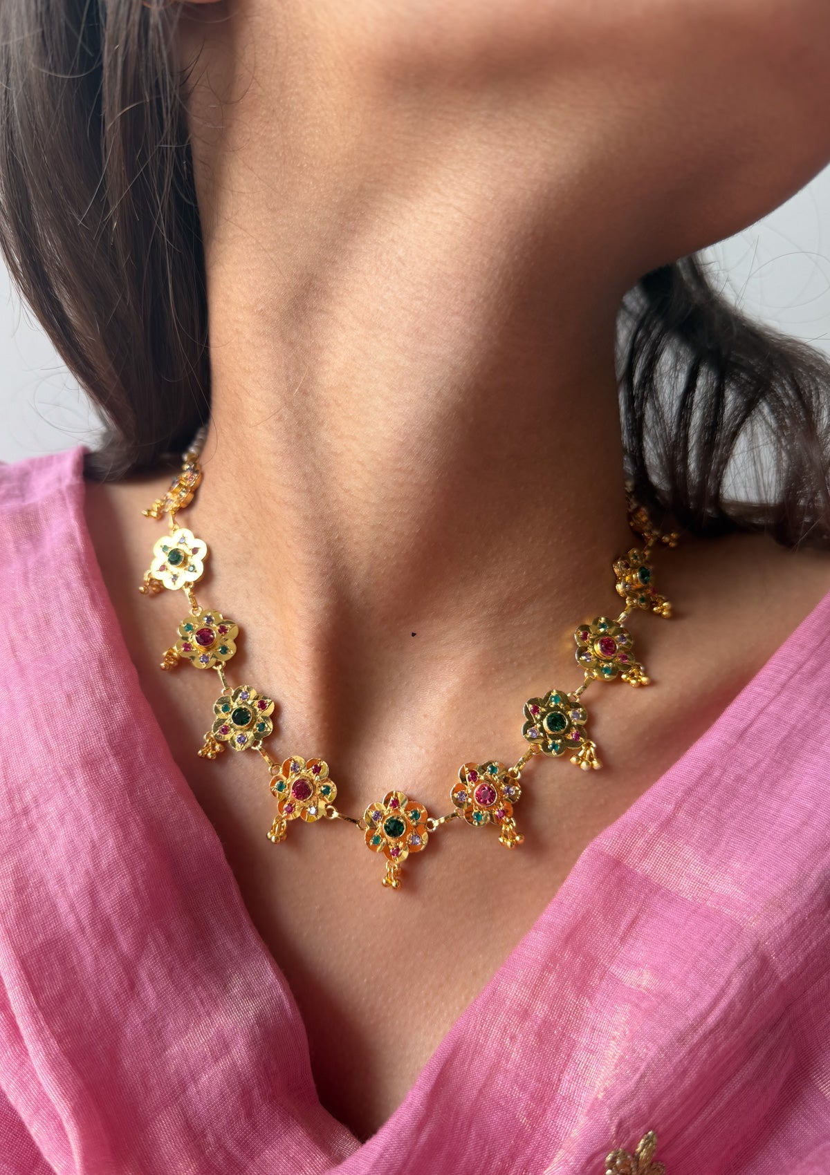 Menaka Gold Tone Silver Necklace