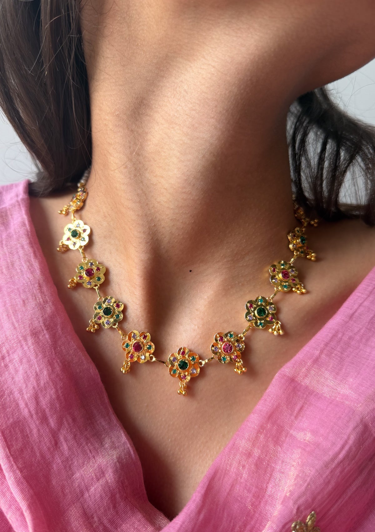 Menaka Gold Tone Silver Necklace