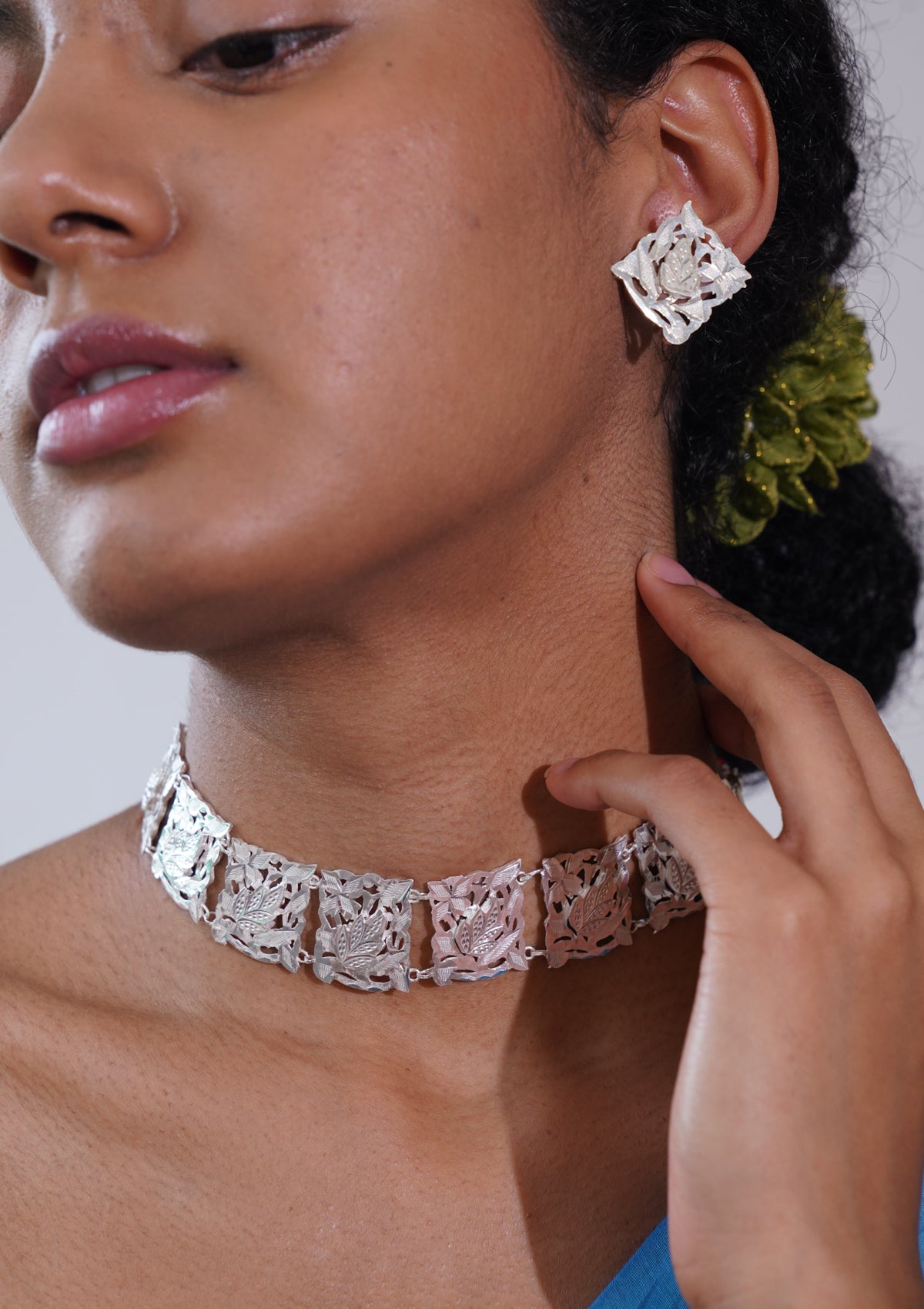 Indira Silver Necklace & Earrings Set