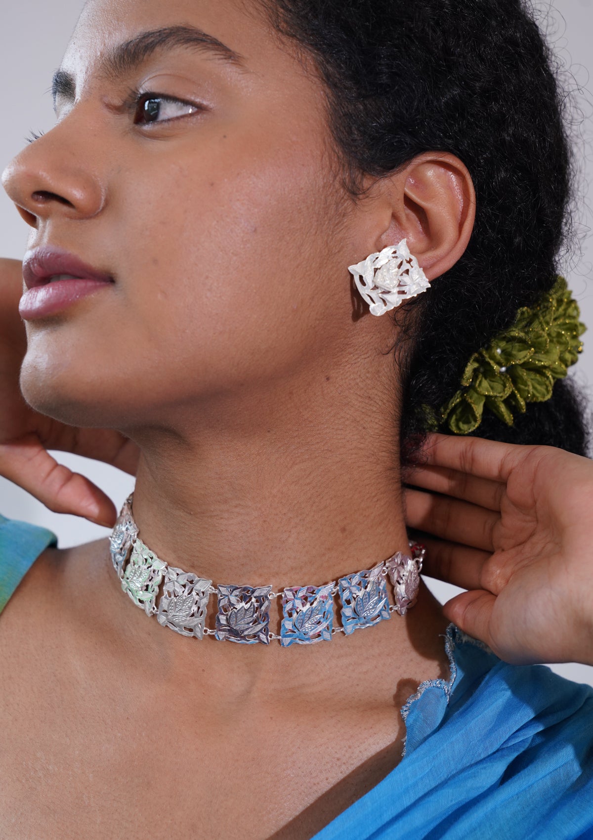 Indira Silver Necklace & Earrings Set