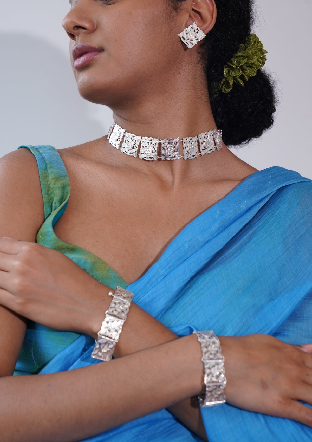 Indira Silver Necklace & Earrings Set