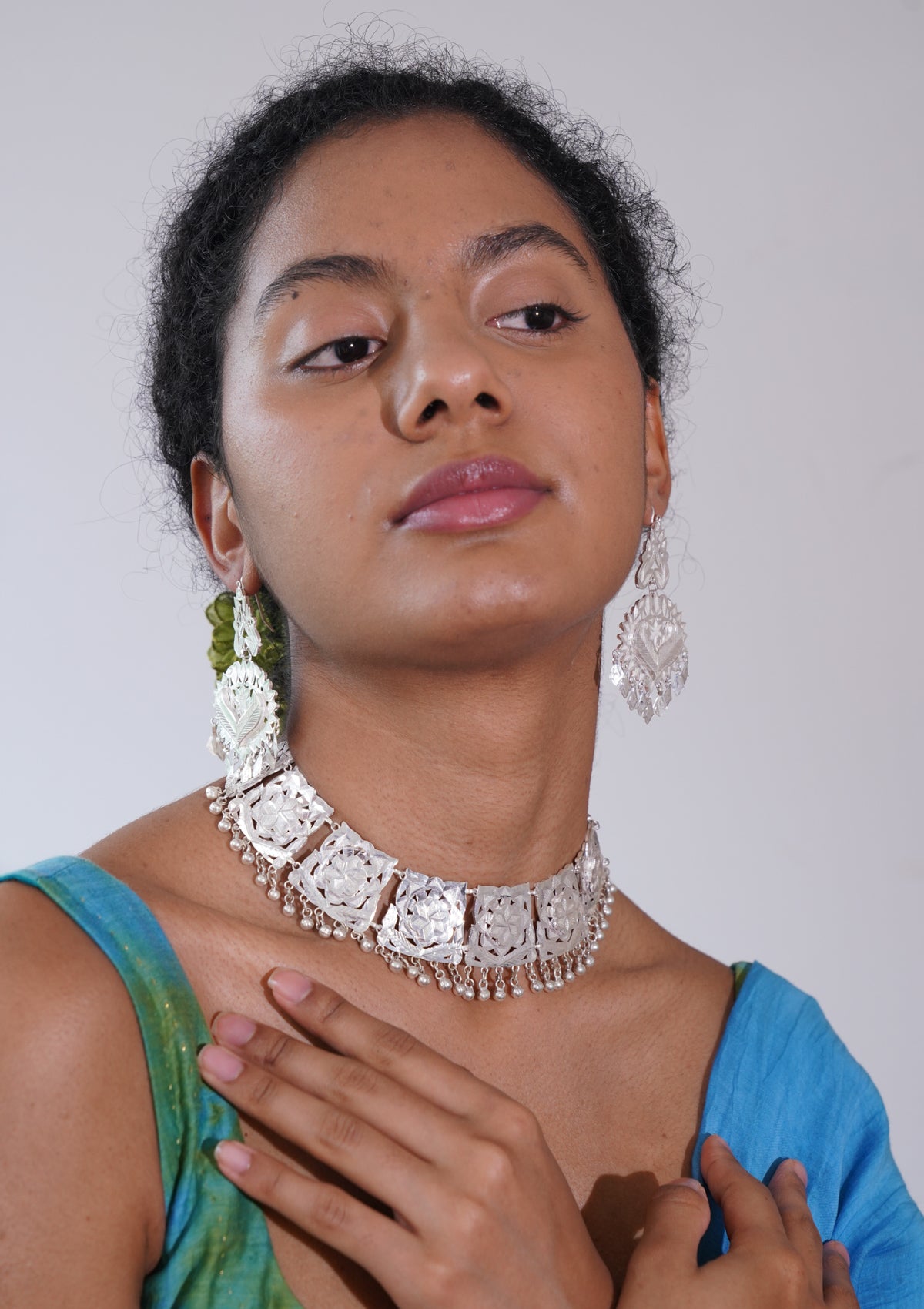 Kalpana Silver Necklace & Earrings Set