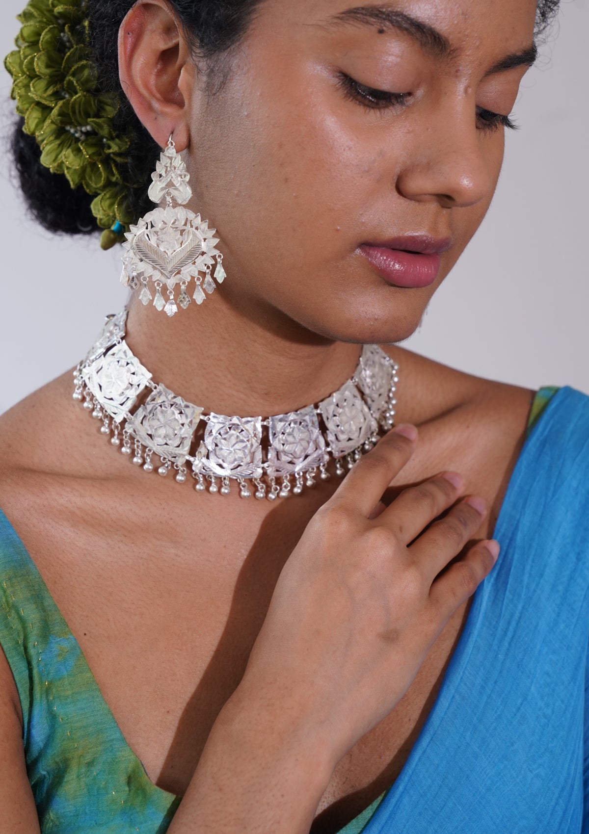 Kalpana Silver Necklace & Earrings Set