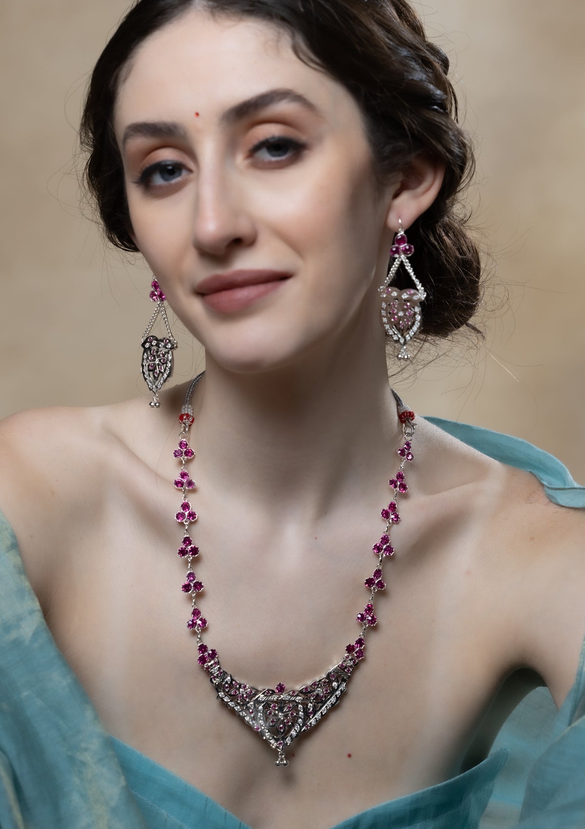Nabila Handmade Silver  Necklace & Earrings Set