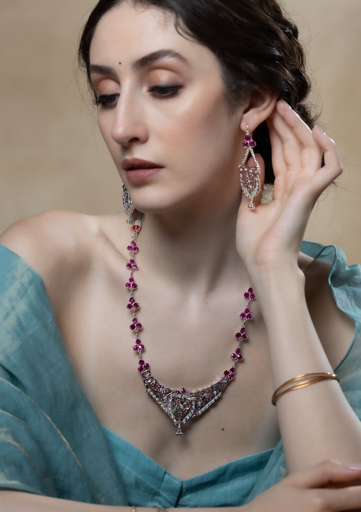 Nabila Handmade Silver  Necklace & Earrings Set
