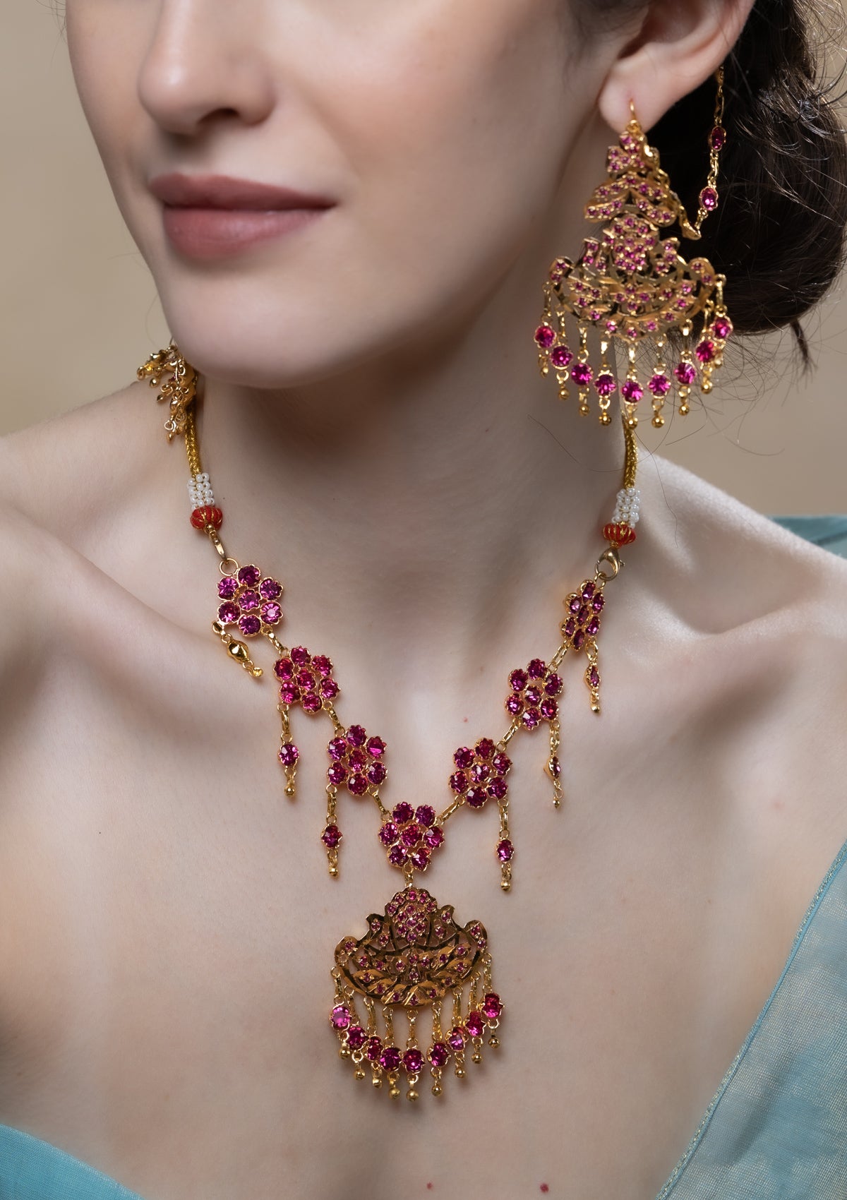 Mitra Gold Tone Necklace & Earrings Set