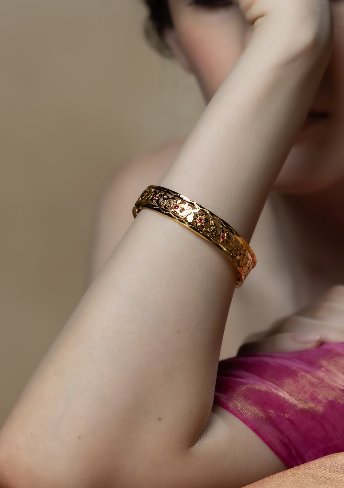 Alka Gold Tone Silver Bangle