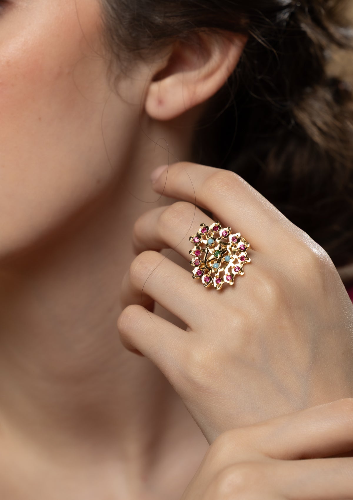 Kavya Gold Tone Silver Ring