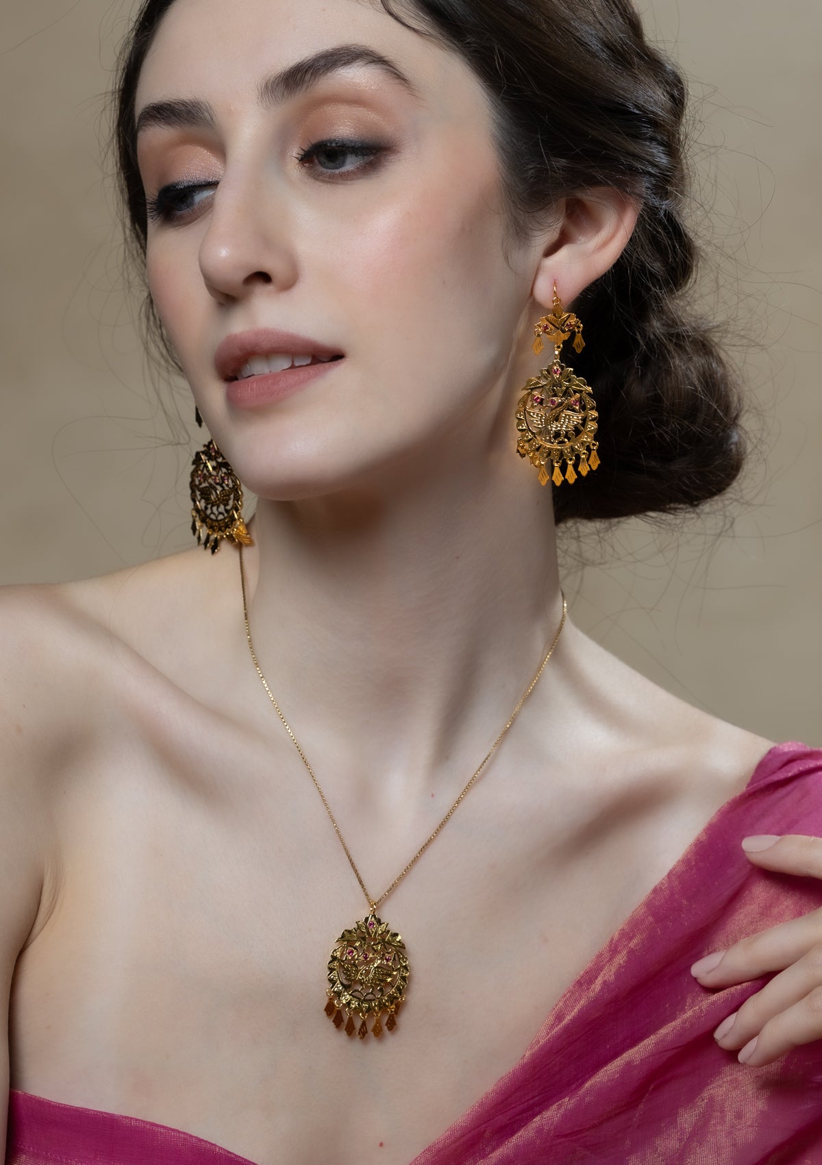 Liyana Gold Tone Silver Necklace & Earrings Set