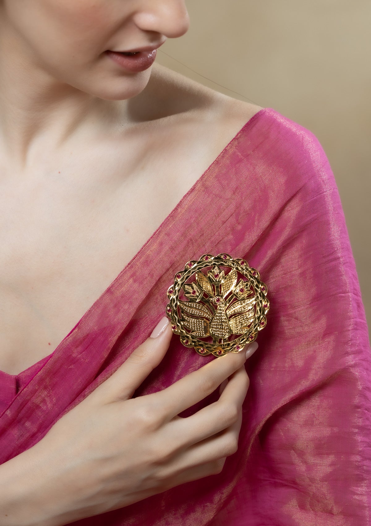 Hiba Gold Tone Silver Brooch