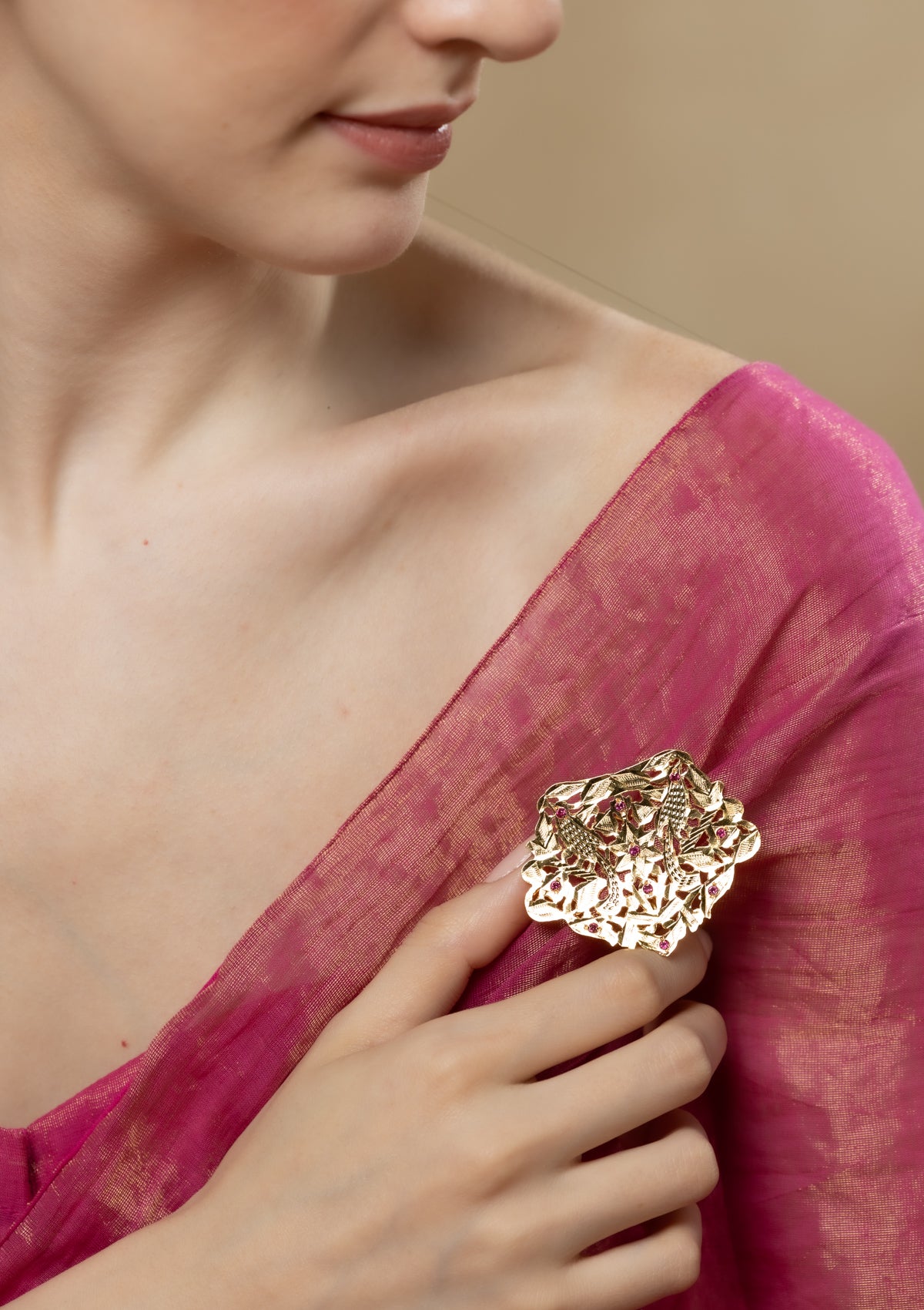 Zainab Gold Tone Silver Brooch
