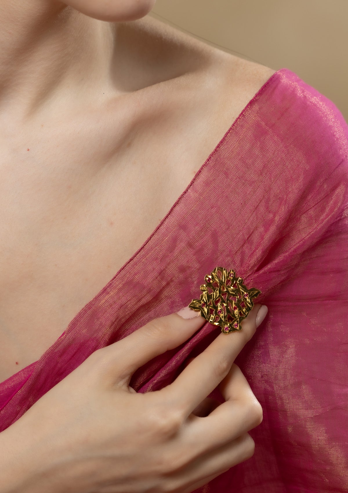 Amina Gold Tone Silver Brooch