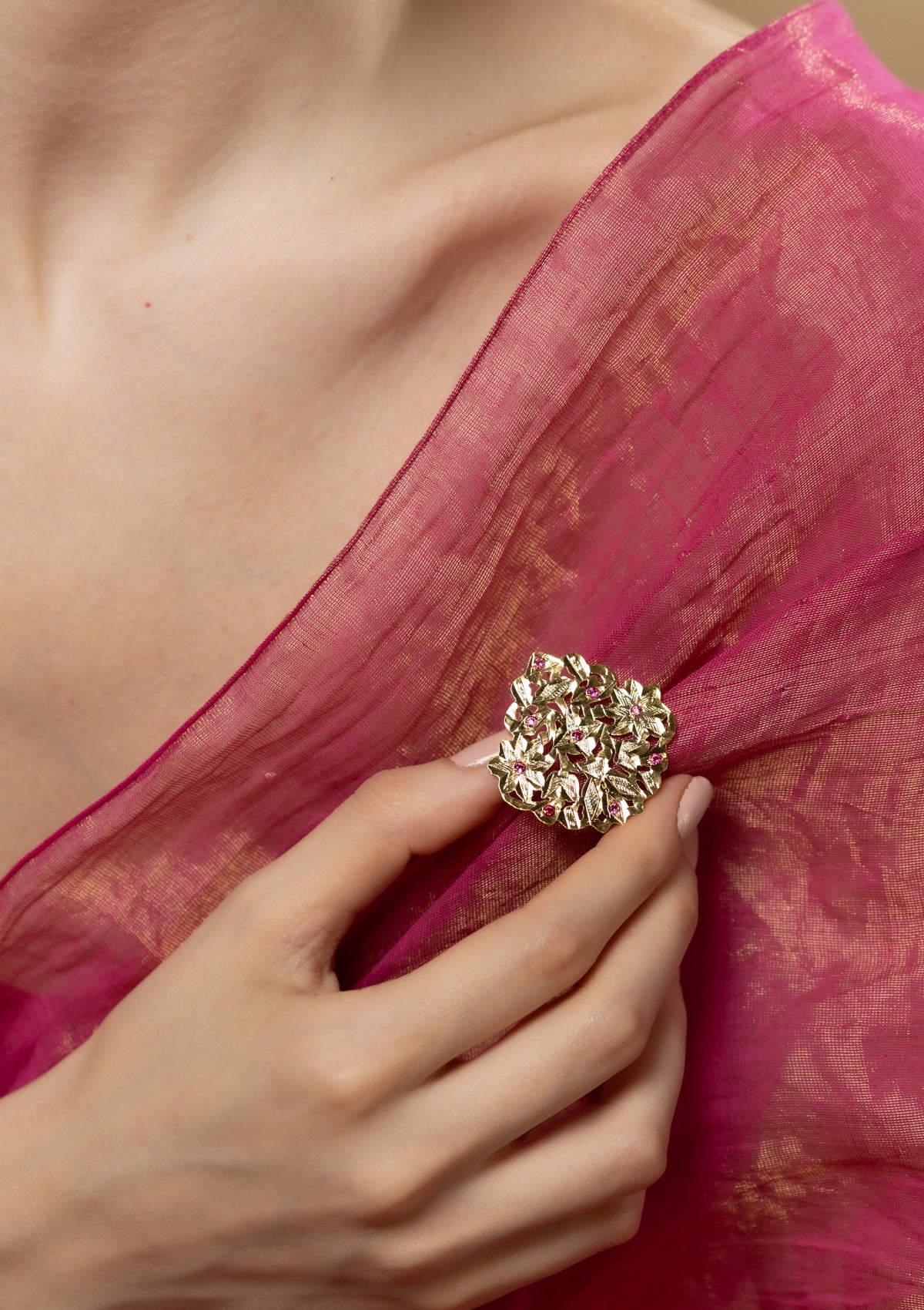 Aala Gold Tone Silver Brooch
