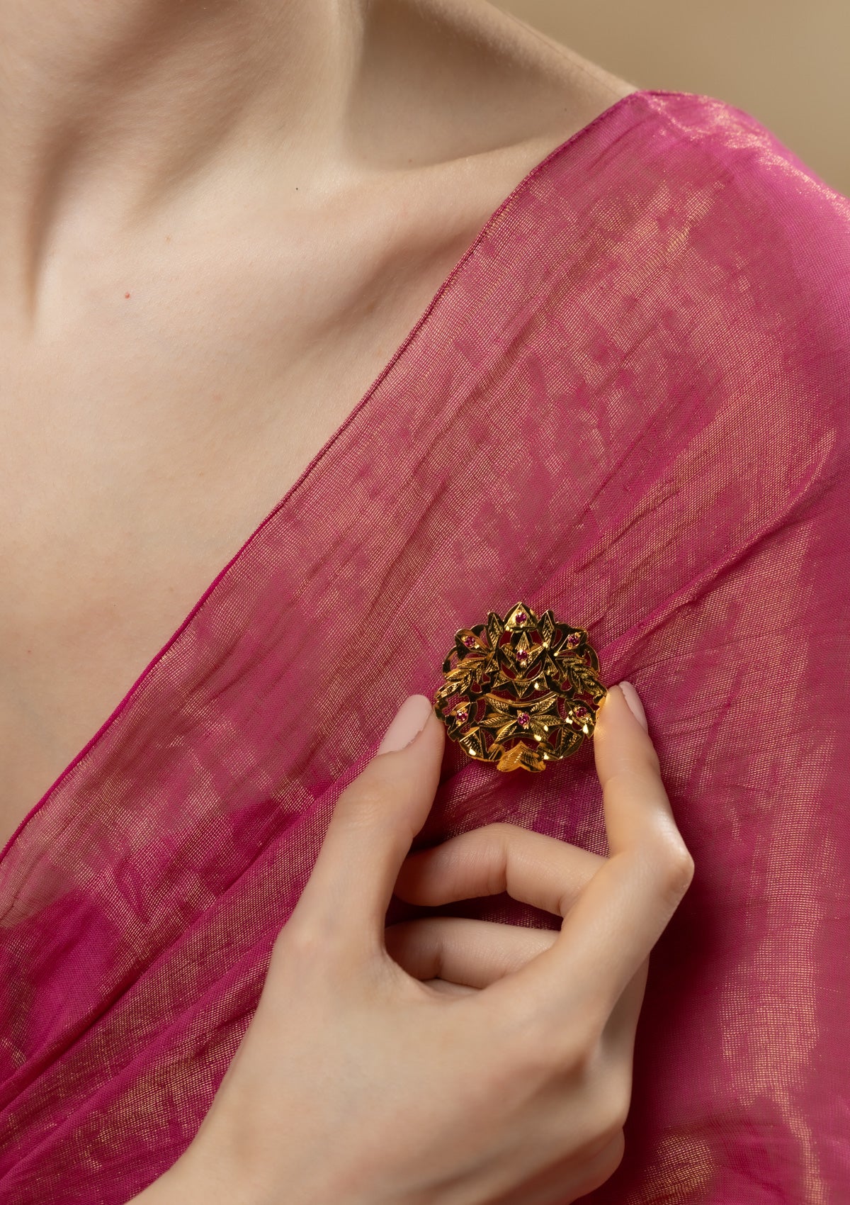 Afsana Gold Tone Silver Brooch