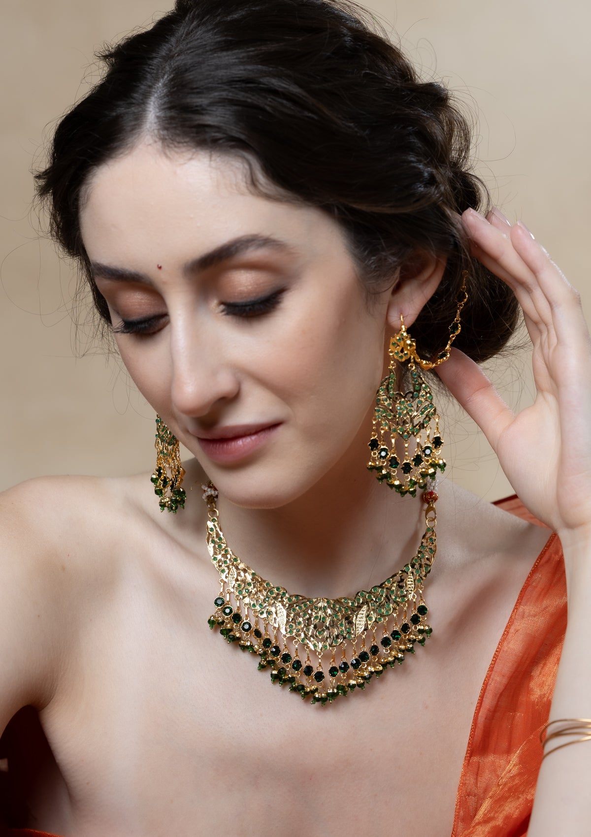 Yashomati Gold Tone Silver Necklace & Earrings Set