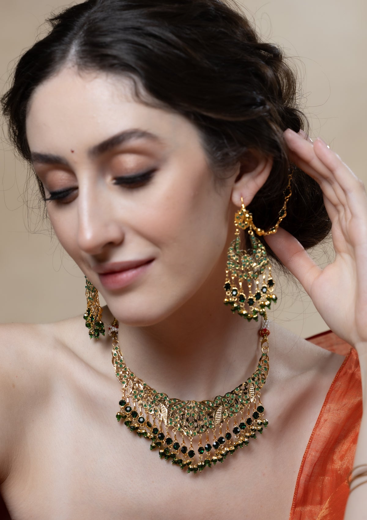 Yashomati Gold Tone Silver Necklace & Earrings Set