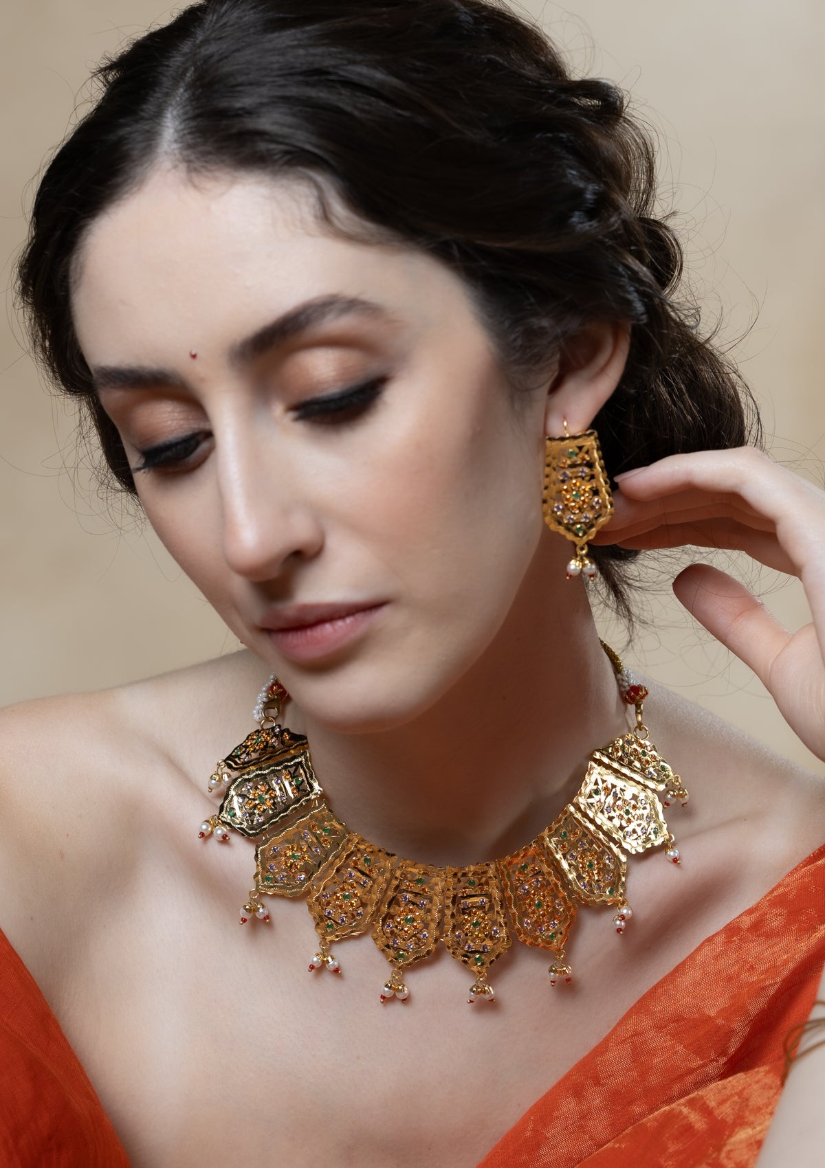 Mayuri Gold Tone Silver Necklace & Earrings