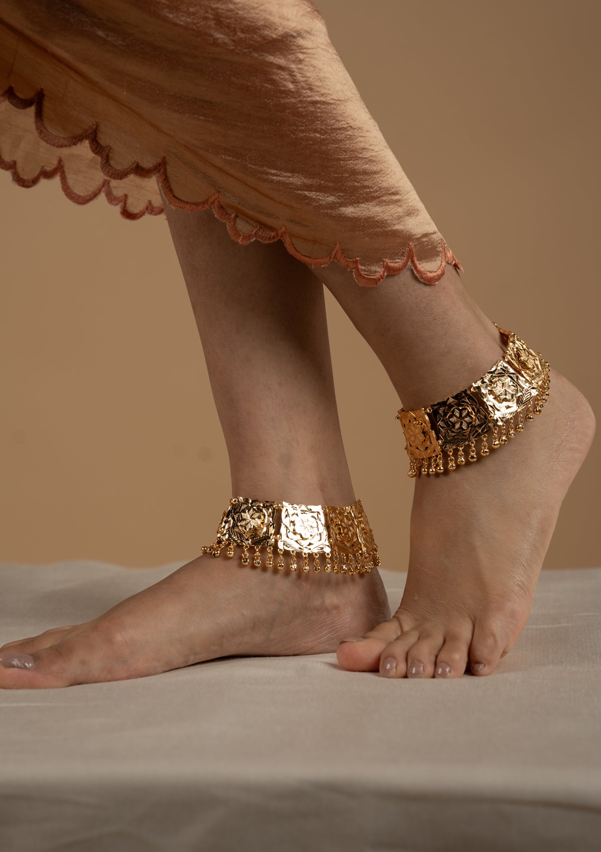 Aaghnya Gold Tone Handmade Silver Anklets