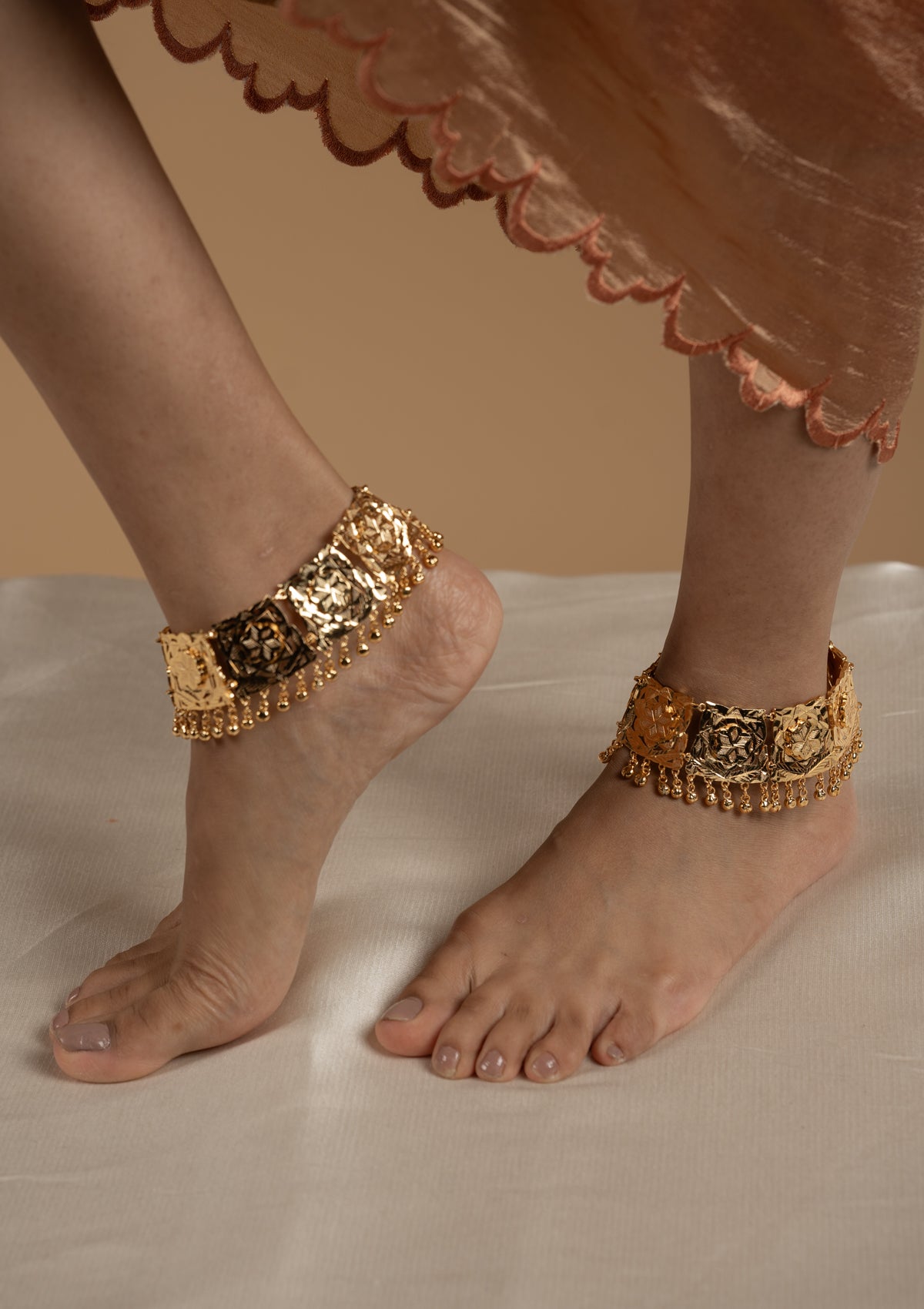 Aaghnya Gold Tone Handmade Silver Anklets