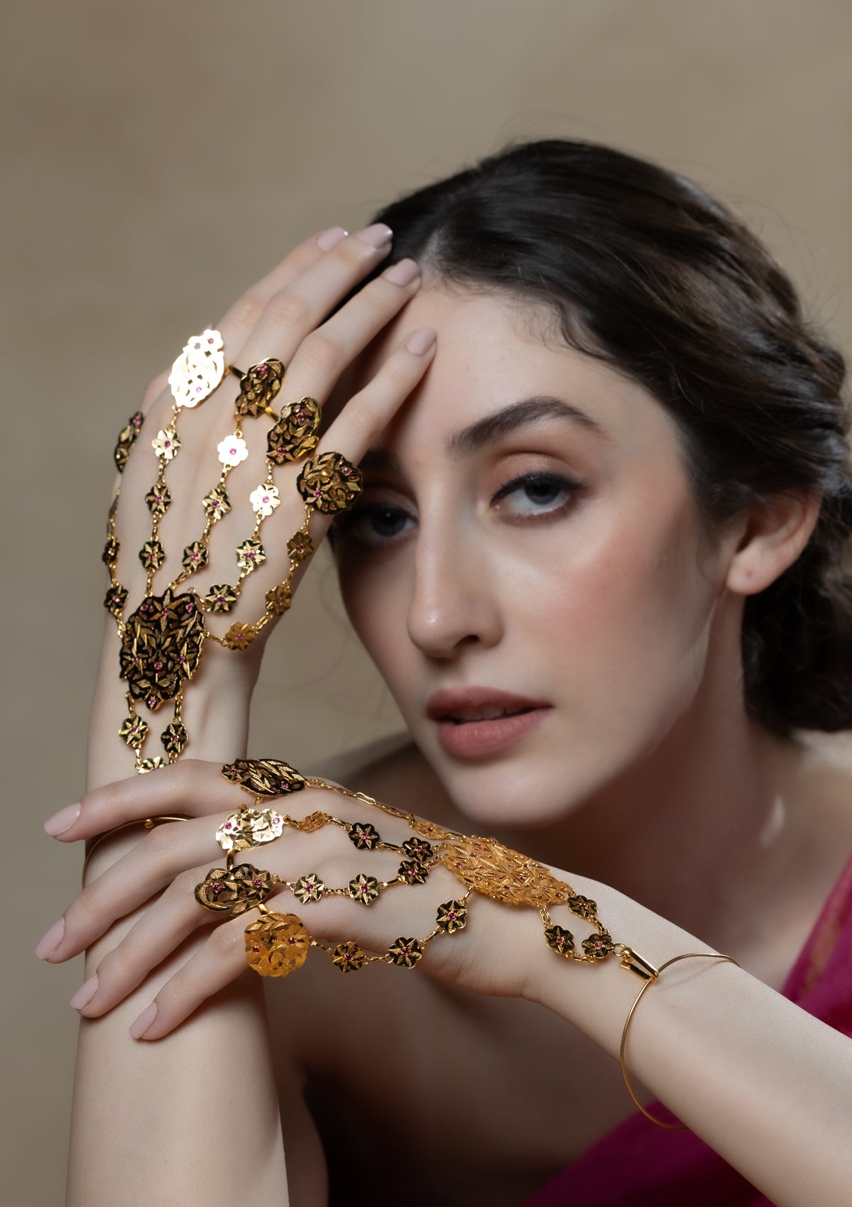 Myra Gold Tone Silver Hathphool
