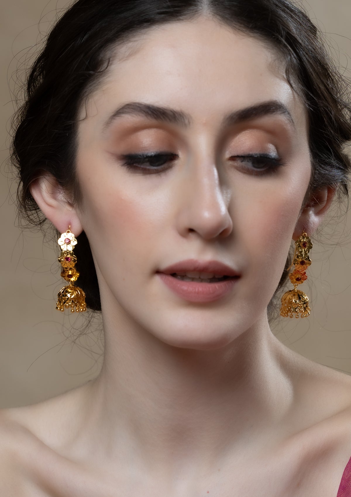 Ruhi Gold Tone Silver Earrings