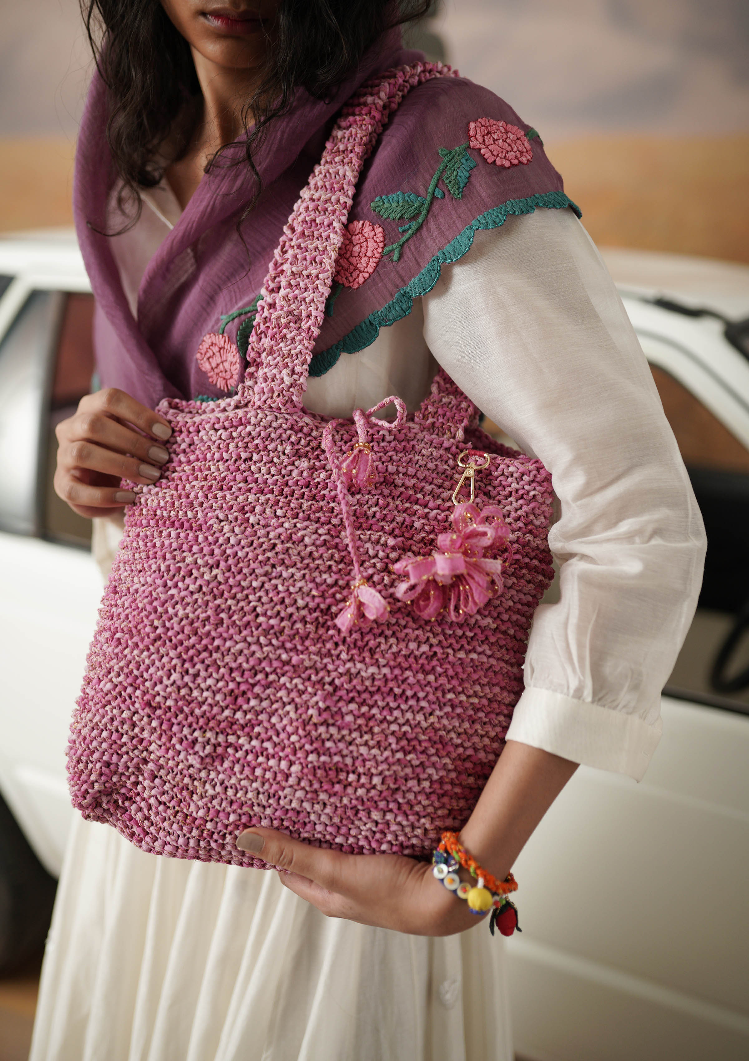 Bubblegum Bloom Knit Tote