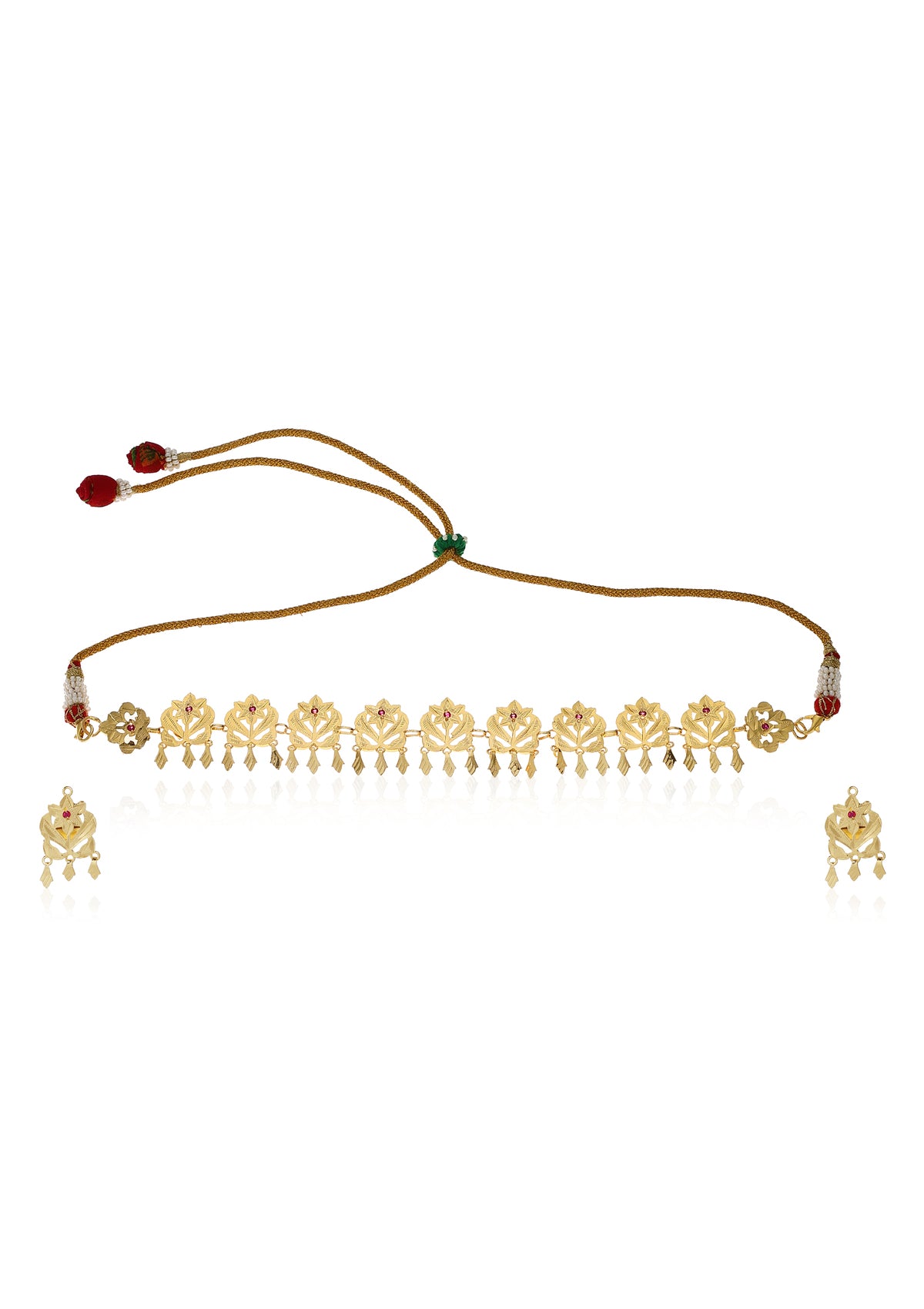 Padma Gold Tone Silver Necklace & Earrings Set