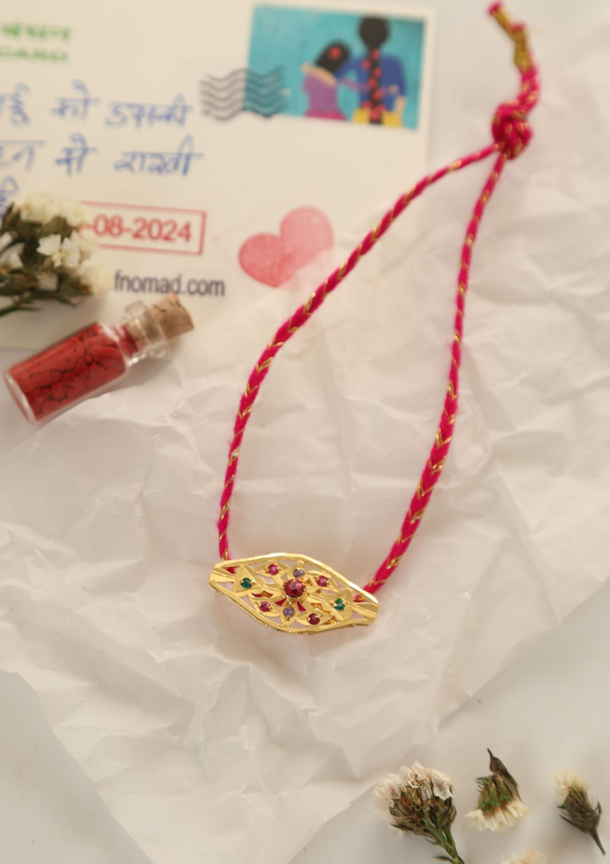 Naksh Gold Tone Silver Rakhi