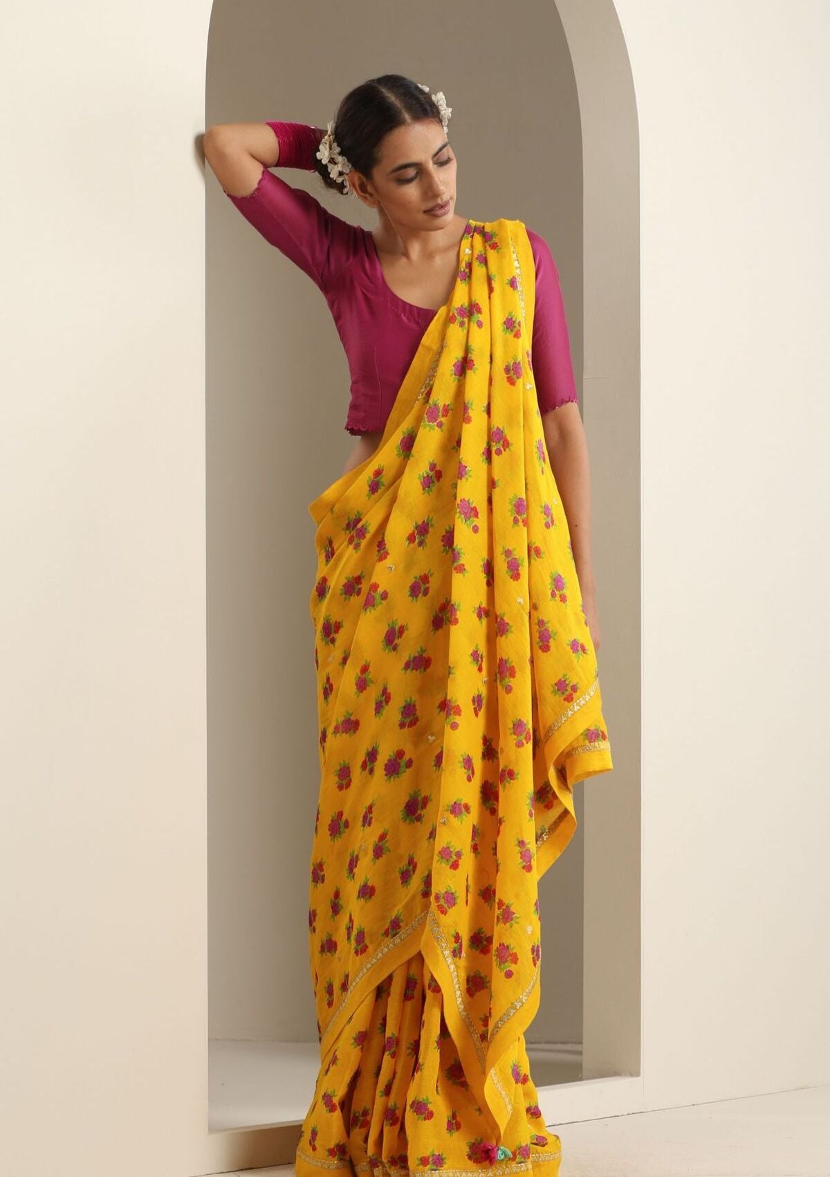 Rampur Yellow Chintz Saree
