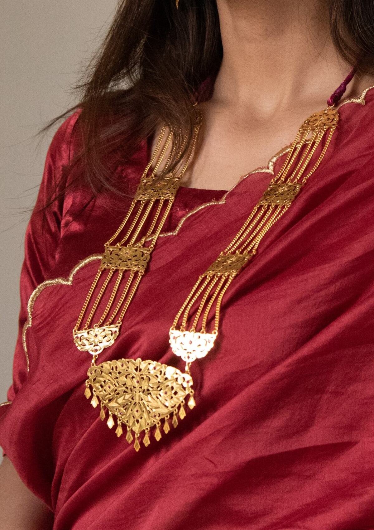 Rani Handmade Gold tone Silver Necklace and Earrings Set