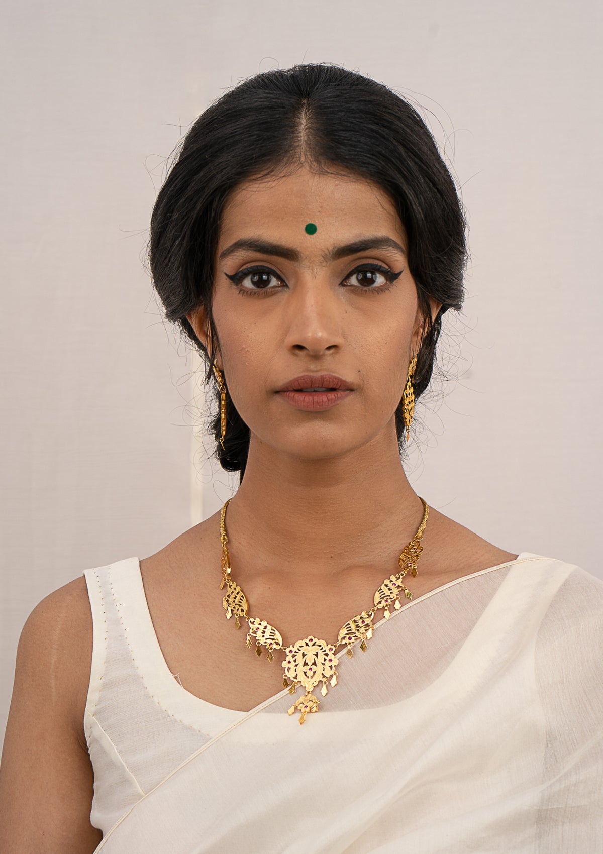 Rehnuma Gold Tone Silver Necklace & Earrings Set