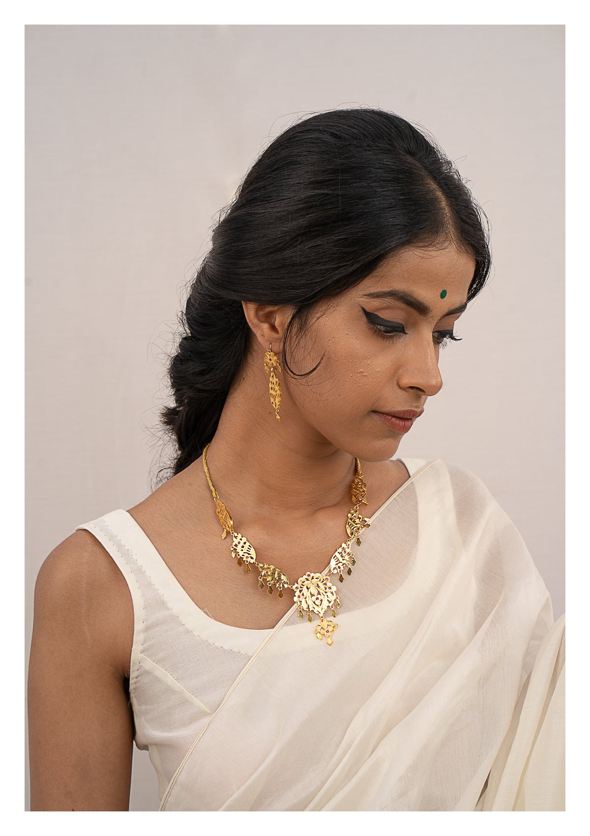 Rehnuma Gold Tone Silver Necklace & Earrings Set