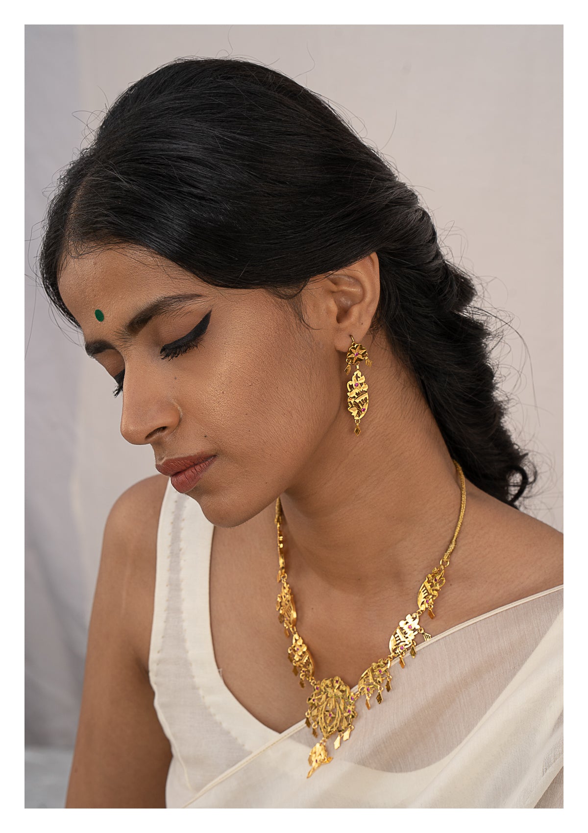 Rehnuma Gold Tone Silver Necklace & Earrings Set