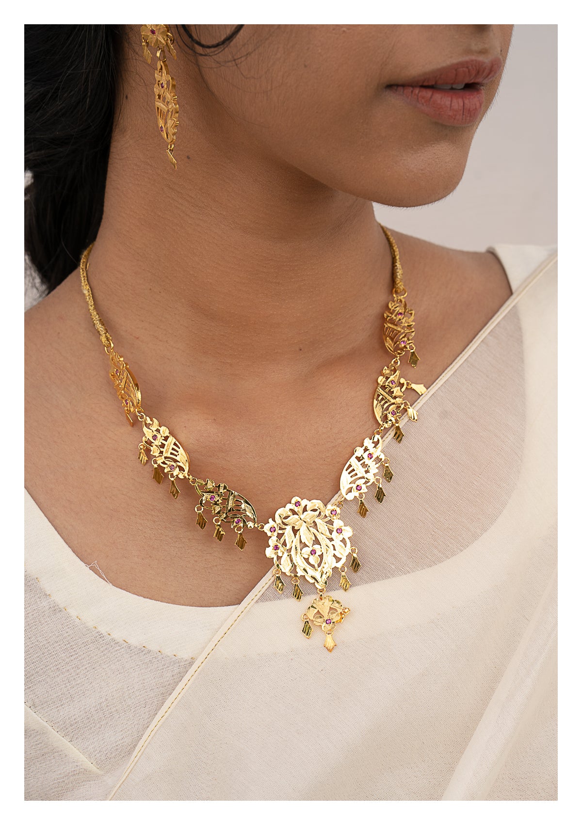 Rehnuma Gold Tone Silver Necklace & Earrings Set