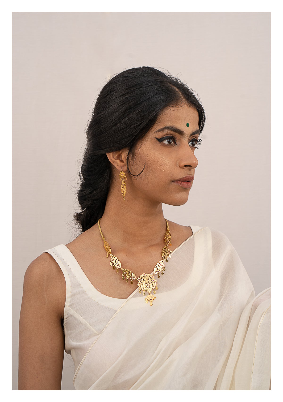 Rehnuma Gold Tone Silver Necklace & Earrings Set