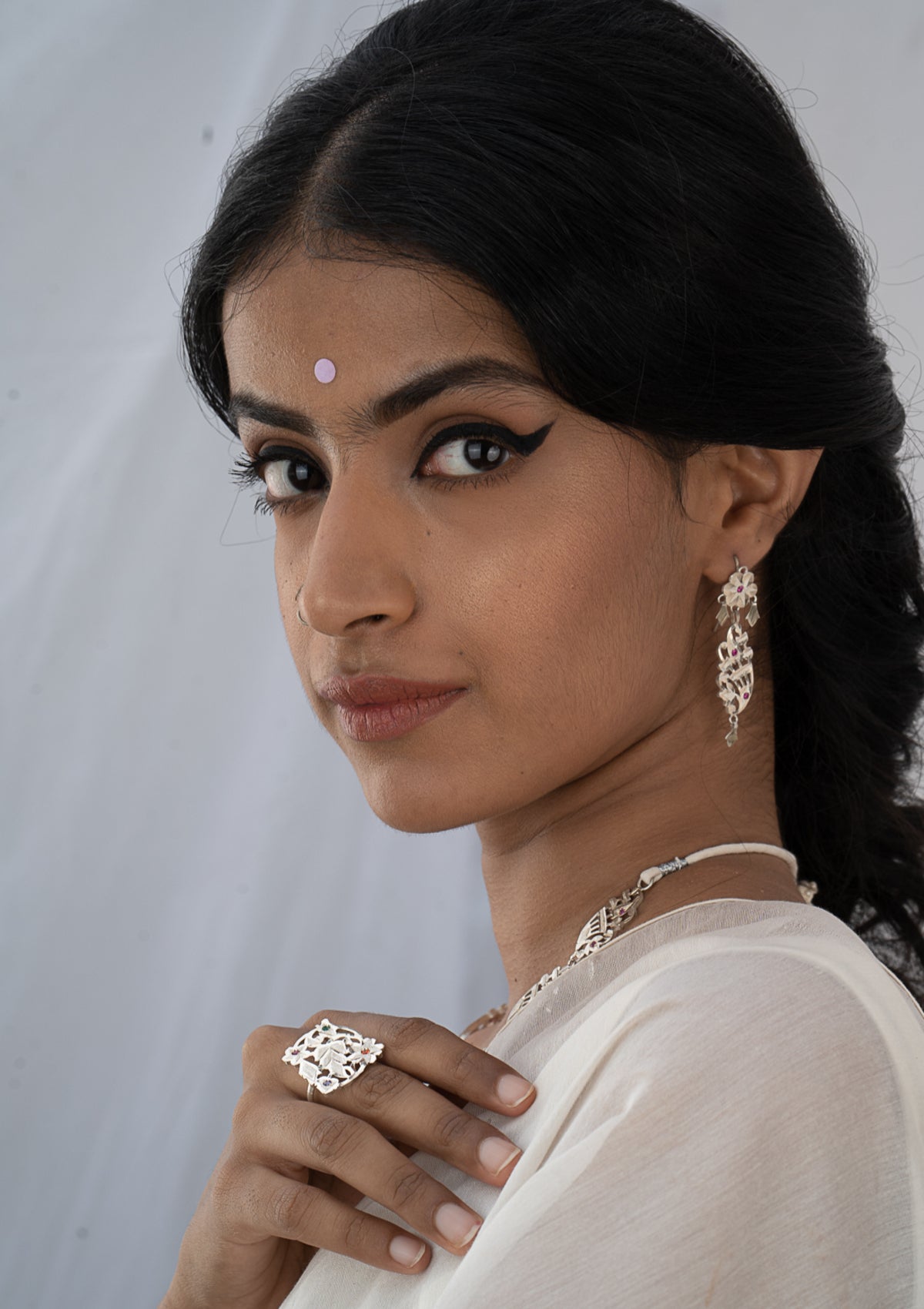 Rehnuma Silver Necklace & Earrings Set