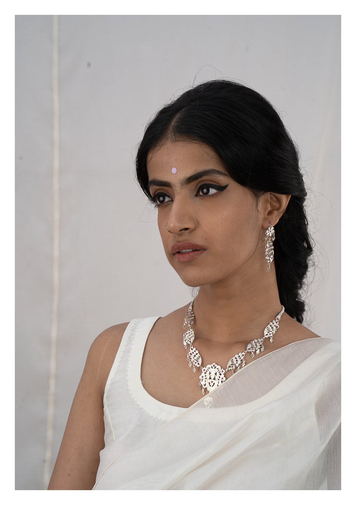 Rehnuma Silver Necklace & Earrings Set