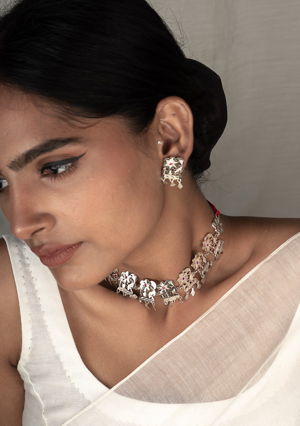 Reshma Silver Necklace & Earrings Set